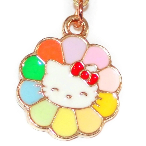 Golden colorful Hello Kitty rainbow flower belly ring - Picture 3 of 8